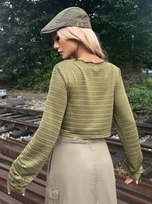 SHEIN ICON Grunge Solid Round Neck Top - Army Green - View 2