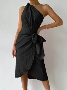 Chiquease 單肩側繫帶圍裹洋裝