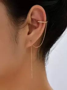 Nooxian 1對女士長流蘇和方形氧化鋯夾式耳環 - 金黃色 - 查看 3