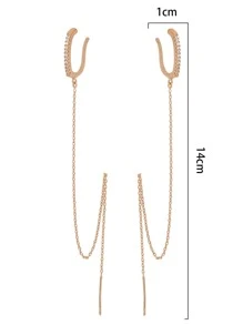 Nooxian 1對女士長流蘇和方形氧化鋯夾式耳環 - 金黃色 - 查看 4