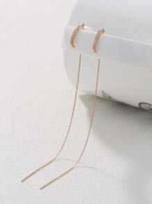 Nooxian 1對女士長流蘇和方形氧化鋯夾式耳環 - 金黃色 - 查看 6