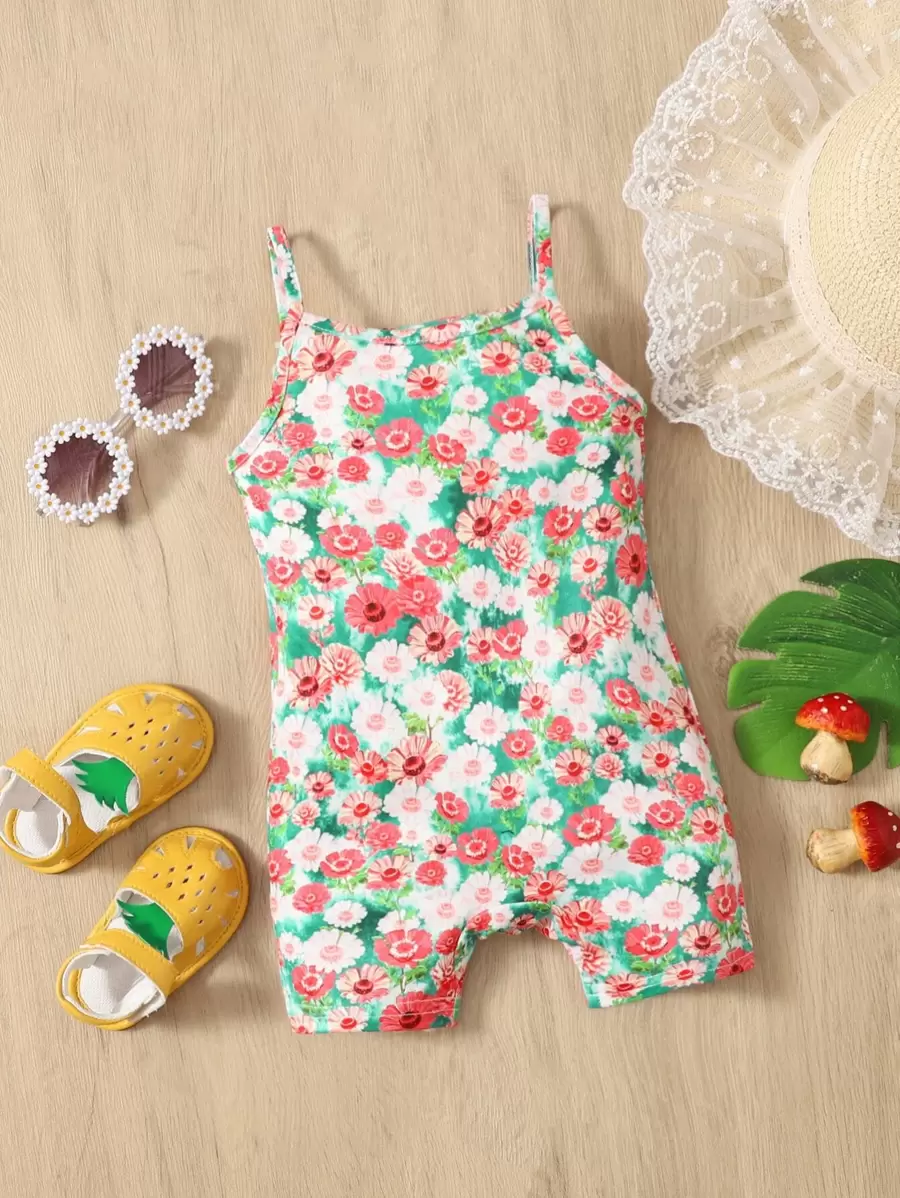 SHEIN 嬰兒女童全印花連身背心連褲裝 - 彩色 - 查看 1