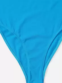 SHEIN EZwear Solid Skinny Bodysuit - Blue - View 4