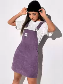 SHEIN EZwear 補丁細節燈芯絨背帶裙不帶T恤 - 紫羅蘭色 - 查看 5