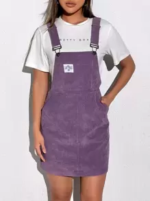 SHEIN EZwear 補丁細節燈芯絨背帶裙不帶T恤 - 紫羅蘭色 - 查看 6