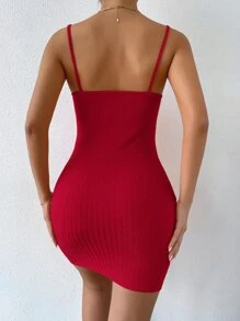 SHEIN Essnce Solid Cami Bodycon Dress - Red - View 2