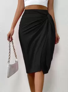 Chiquease Solid Knot Side Wrap Skirt - Black - View 3
