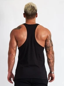 Fitness Camiseta de tirantes estilo novio de hombre con estampado de cabeza de ganado, top deportivo para entrenamiento - Negro - Ver 2