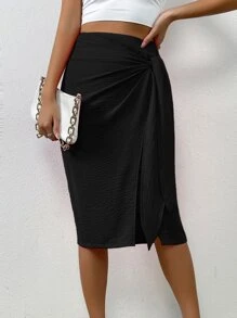 Chiquease Solid Knot Side Wrap Skirt - Black - View 4