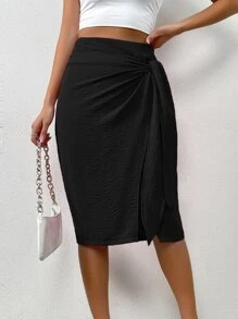 Chiquease Solid Knot Side Wrap Skirt - Black - View 6