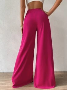 Chiquease Pantalones de pierna ancha de talle alto - Rosa Fucsia - Ver 2