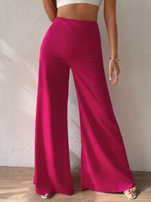 Chiquease Pantalones de pierna ancha de talle alto - Rosa Fucsia - Ver 3