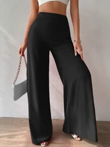 Chiquease 高腰阔腿裤，女士春秋休闲高腰阔腿长款黑色宽松女裤，休闲日常穿着 - 黑色 - 查看 5