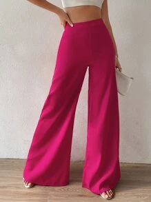 Chiquease Pantalones de pierna ancha de talle alto - Rosa Fucsia - Ver 5