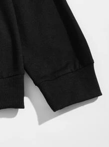 Manfinity Loose Fit Men's Hoodie With Car & Slogan Print, Drop Shoulder And Drawstring Detail - Black - View 6