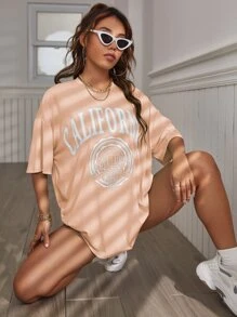 SHEIN Unity 字母圖案落肩T恤 - 淺粉色 - 查看 6