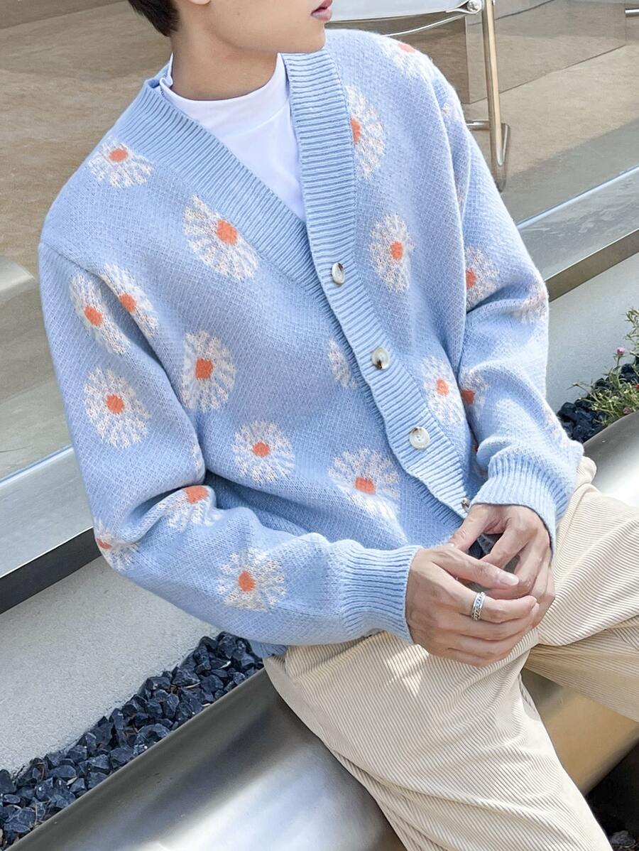 Manfinity Men Floral Print Cardigan - Blue - View 1