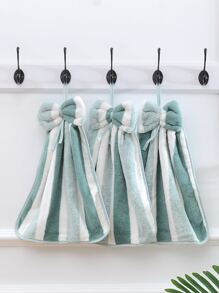 3 chiếc/gói khăn lau tay mềm mại thấm hút họa tiết sọc nơ san hô sáng tạo có móc treo dùng cho nhà bếp - Nhiều màu - Xem 4