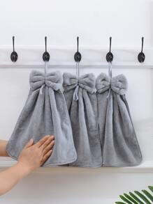 1pc Coral Fleece Creative Bow Style Soft Absorbent Hand Towel With Lanyard - Grey - View 3