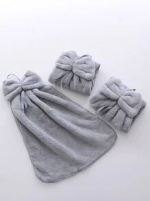 1pc Coral Fleece Creative Bow Style Soft Absorbent Hand Towel With Lanyard - Grey - View 5