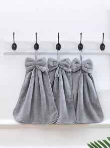 1pc Coral Fleece Creative Bow Style Soft Absorbent Hand Towel With Lanyard - Grey - View 7