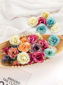 10 件丝绸玫瑰人造花头假花适用于家居装饰圣诞派对婚礼装饰 DIY 花环配件、情人节、礼物 - 彩色 - 查看 4
