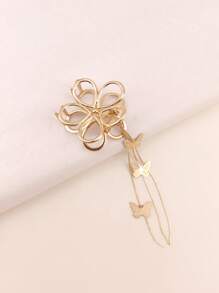 1pc Floral & Butterfly & Tassel Design Metal Hair Clip For Ladies, Daily Use - Gold - View 2