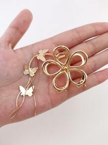 1pc Floral & Butterfly & Tassel Design Metal Hair Clip For Ladies, Daily Use - Gold - View 3
