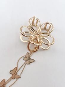 1pc Floral & Butterfly & Tassel Design Metal Hair Clip For Ladies, Daily Use - Gold - View 4