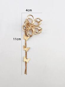 1pc Floral & Butterfly & Tassel Design Metal Hair Clip For Ladies, Daily Use - Gold - View 5
