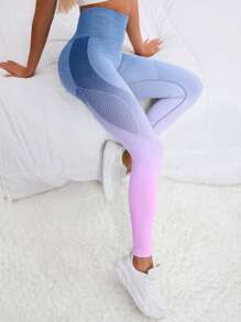 Yoga Party 漸層寬腰帶鏤空運動打底褲 - 彩色 - 查看 1