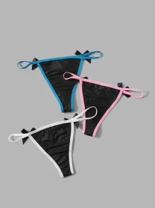 ROMWE Kawaii 3pack Cartoon Graphic Contrast Binding Bow Decor Panty Set - Multicolor - View 2