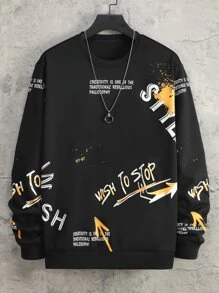 Manfinity Men Slogan Graphic Sweatshirt - Black - View 1