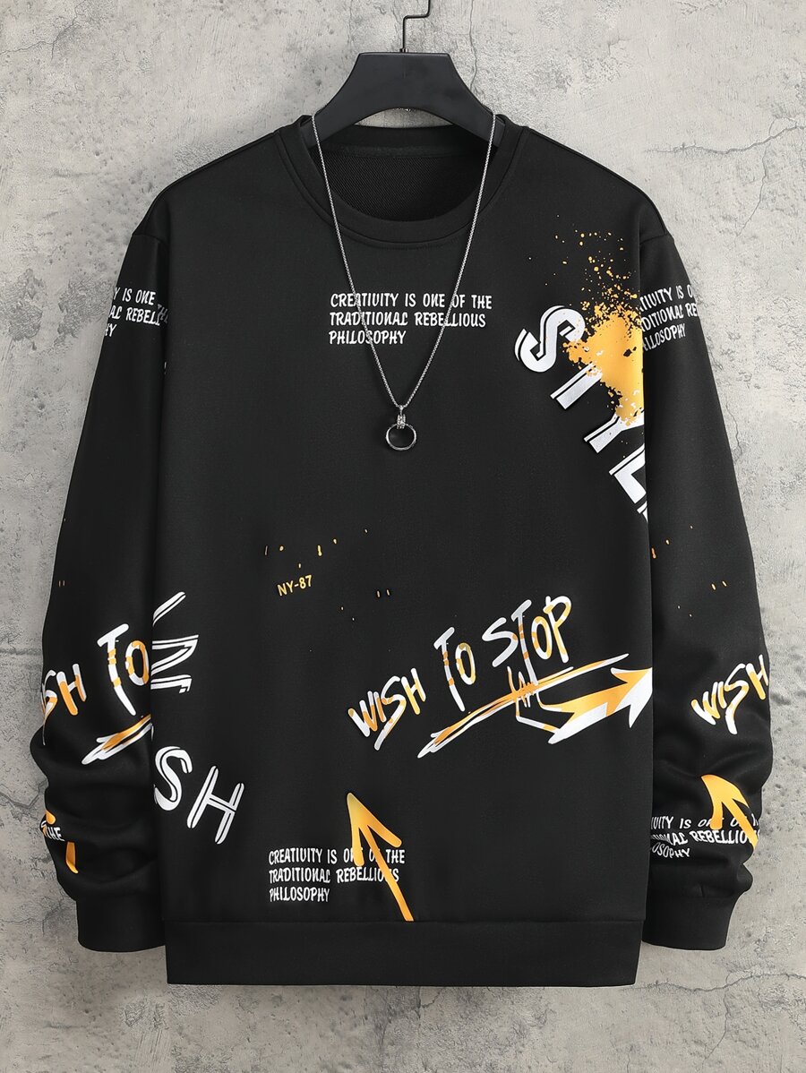 Manfinity Men Slogan Graphic Sweatshirt - Black - View 1