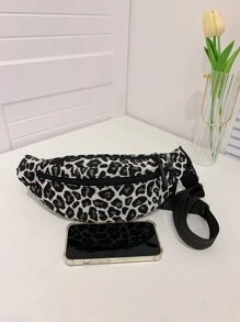 Riñonera con estampado de leopardo de lona - Blanco y Negro - Ver 6