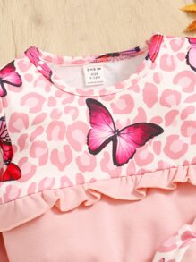 嬰兒蝴蝶圖案荷葉邊衛衣和衛褲 - 淺粉色 - 查看 3