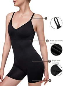SHAPORA Solid Adjustable Strap Shapewear Romper - Black - View 4