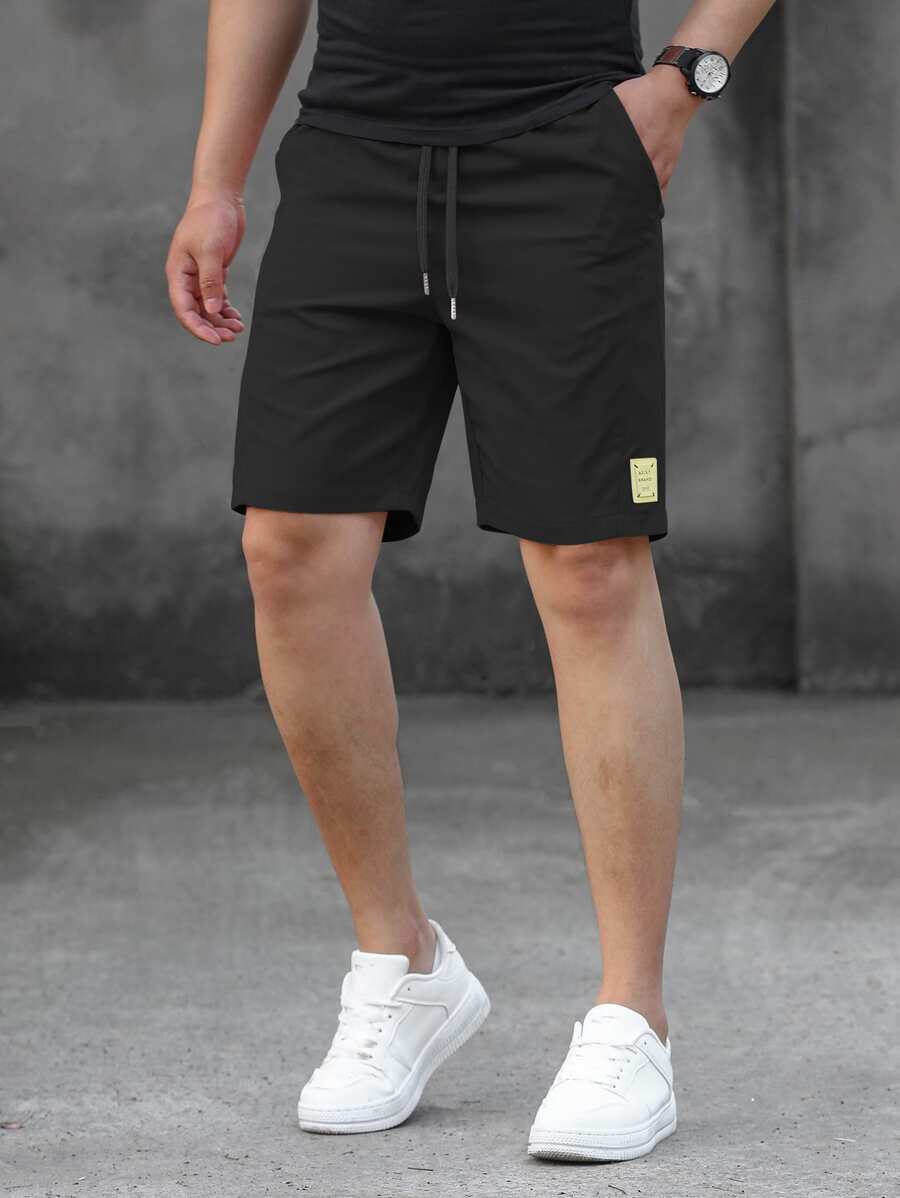 Manfinity Homme Loose Fit Men's Letter Patched Drawstring Waist Shorts