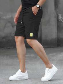 Manfinity Homme Loose Fit Men's Letter Patched Drawstring Waist Shorts