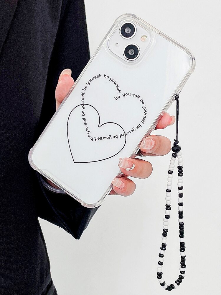 Heart Pattern Clear Phone Case With Lanyard