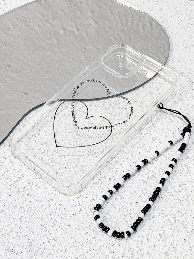 Heart Pattern Clear Phone Case With Lanyard