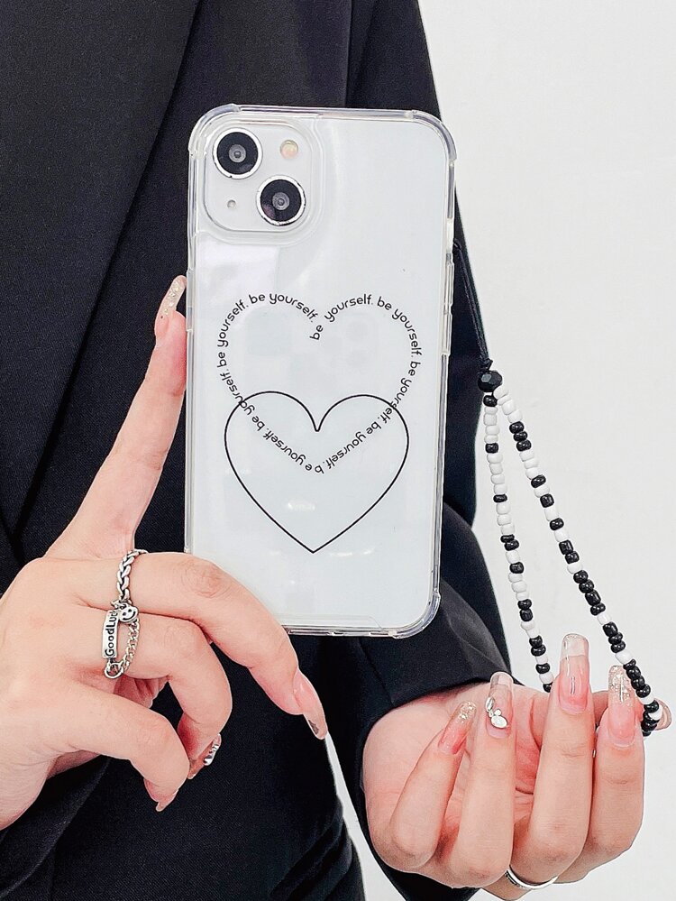 Heart Pattern Clear Phone Case With Lanyard