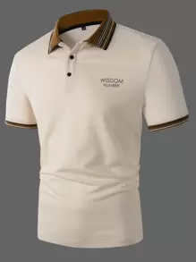 Manfinity Homme Men Letter Graphic Striped Trim Polo Shirt - Apricot - View 1