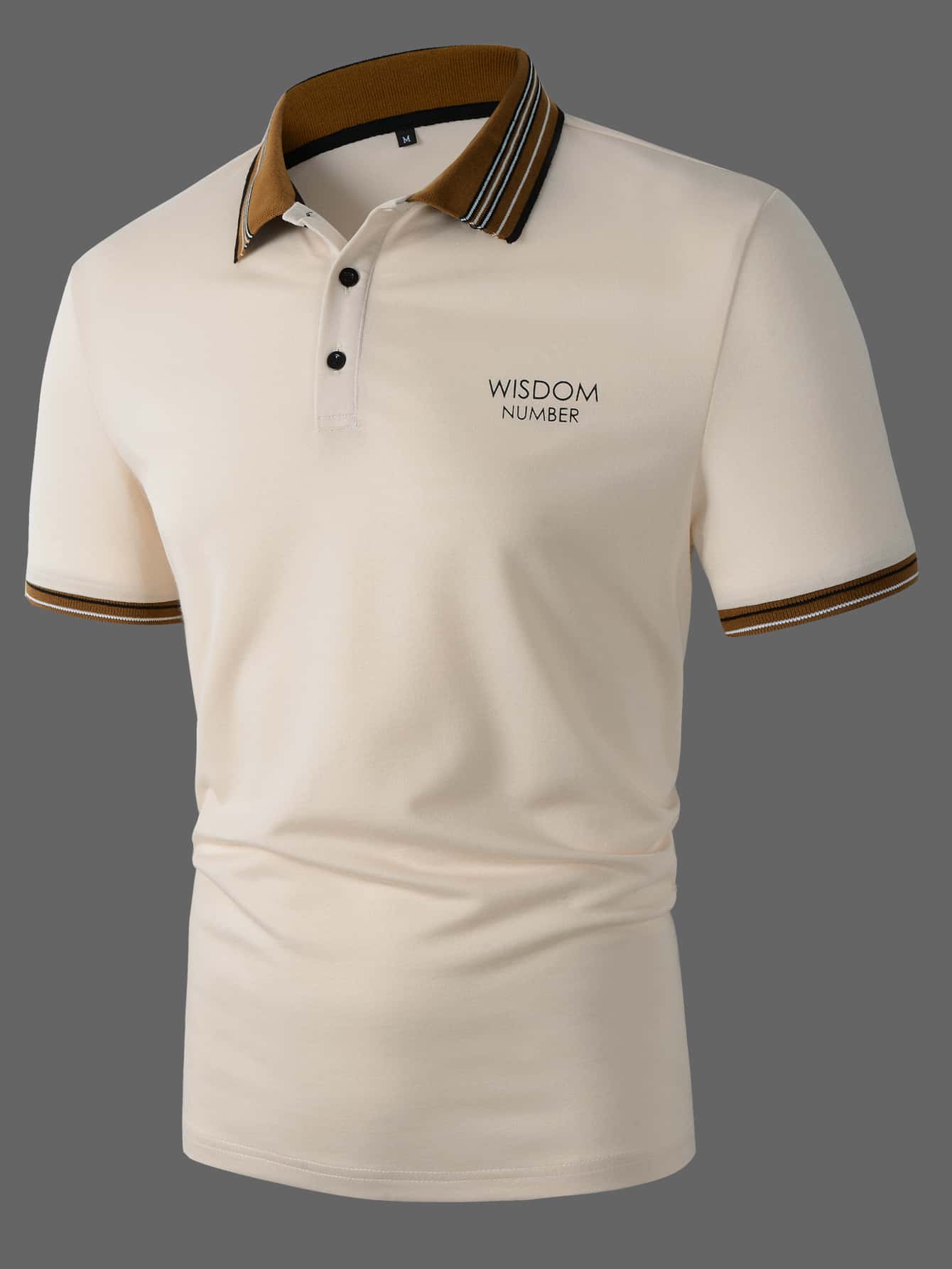 Manfinity Homme Men Letter Graphic Striped Trim Polo Shirt - Apricot - View 1