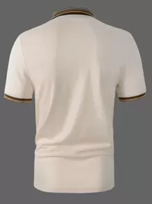 Manfinity Homme Men Letter Graphic Striped Trim Polo Shirt - Apricot - View 2