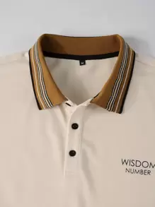 Manfinity Homme Men Letter Graphic Striped Trim Polo Shirt - Apricot - View 3
