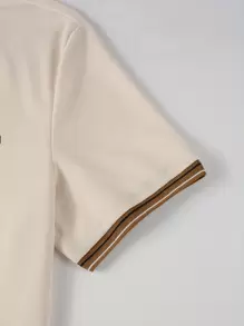 Manfinity Homme Men Letter Graphic Striped Trim Polo Shirt - Apricot - View 5