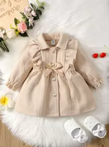 SHEIN Baby Ruffle Trim Flounce Sleeve Bow Front Coat - Apricot - View 1