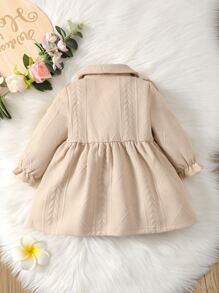 SHEIN Baby Ruffle Trim Flounce Sleeve Bow Front Coat - Apricot - View 2