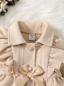 SHEIN Baby Ruffle Trim Flounce Sleeve Bow Front Coat - Apricot - View 4